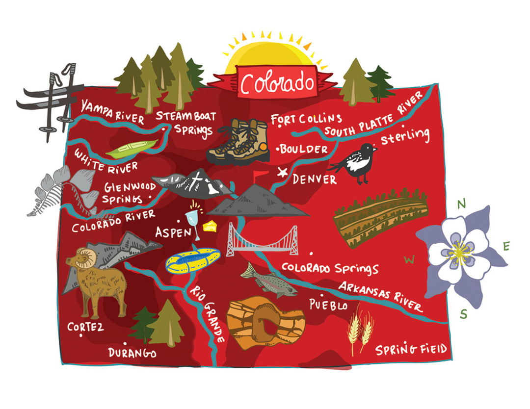 Medium zoom view, unpackaged, showing the whole Hello: State design printed on the towel.