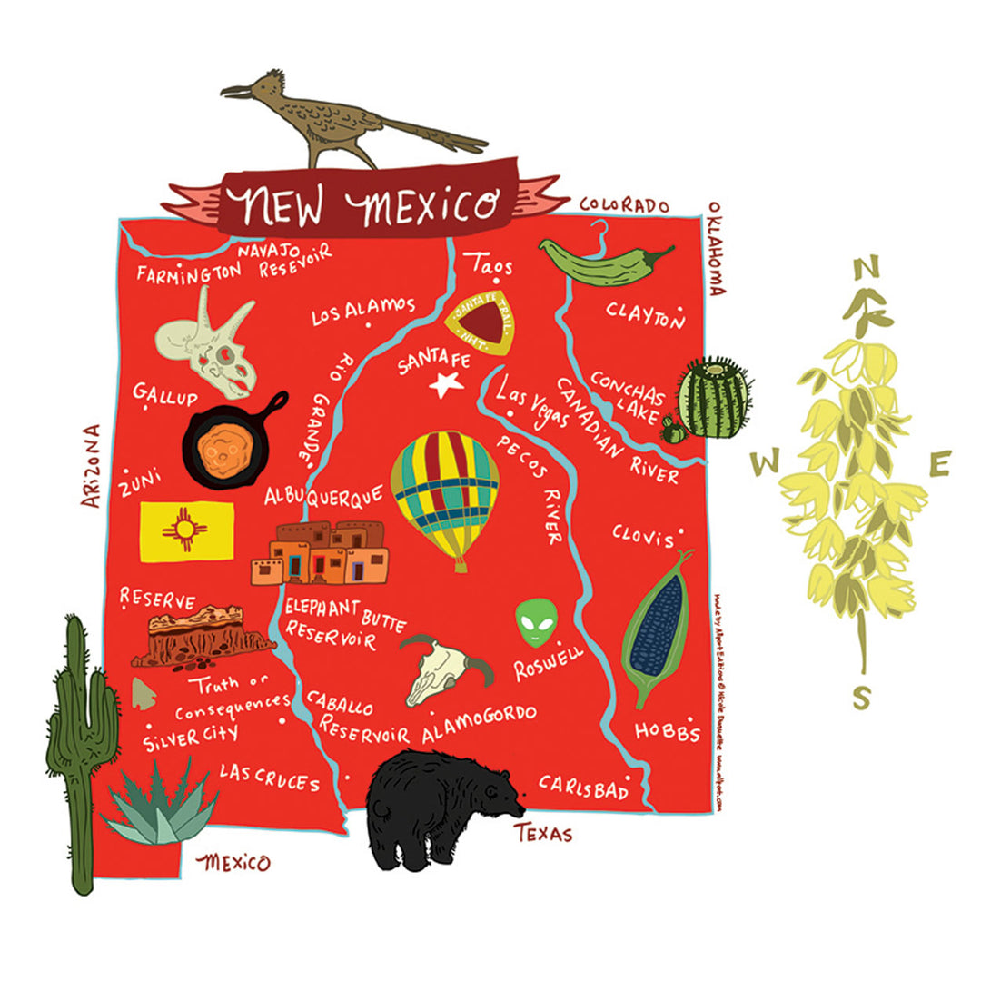 Medium zoom view, unpackaged, showing the whole Hello: State design printed on the towel.