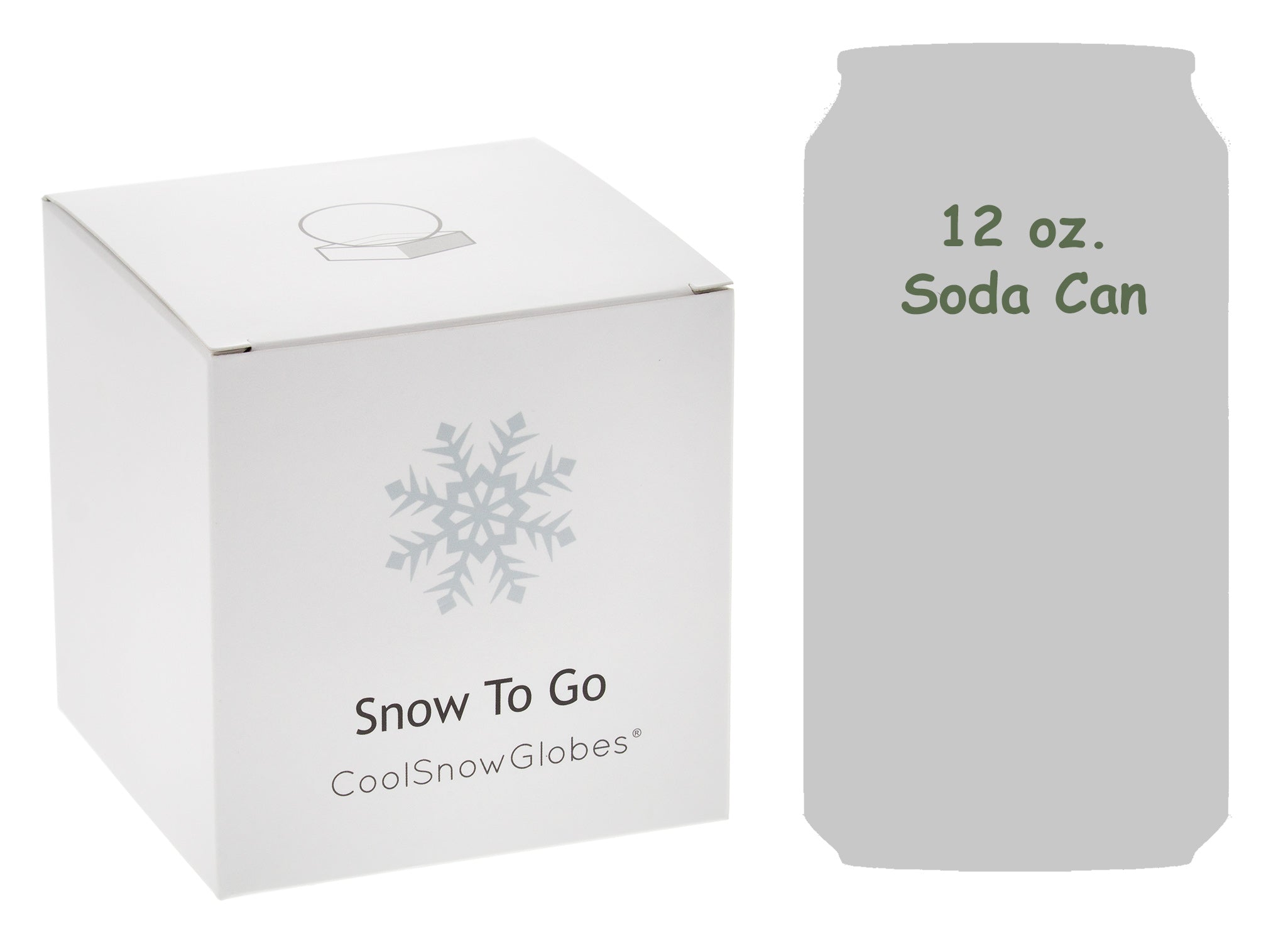 Snow to Go 65mm Small Snow Globe, size compared to 12 ounce soda can.