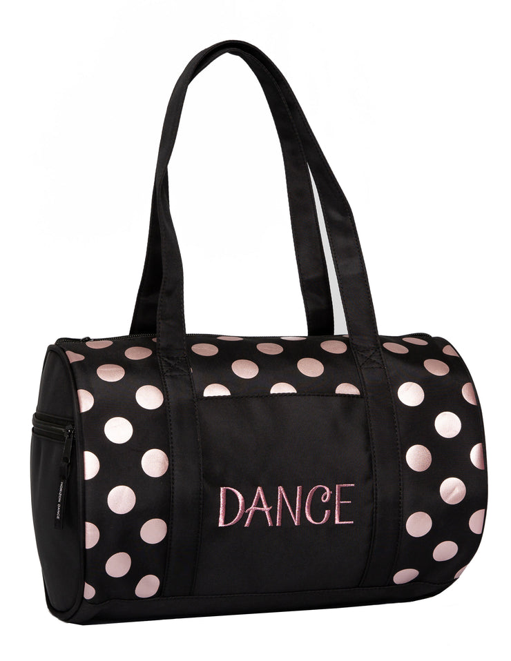 Horizon Dance 1053 Dots Small Duffel Bag for Dancers - Black / Rose Gold Dots