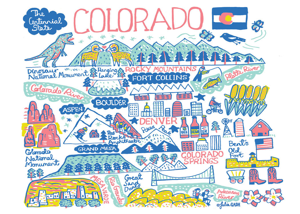 Medium zoom view, unpackaged, showing the whole Statescapes Colorado design printed on the towel.